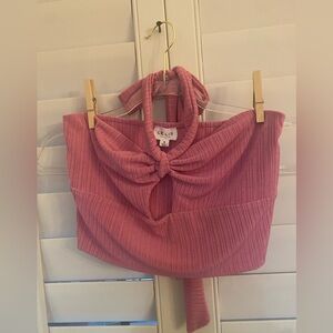 Le Lis Pink Knotted Ribbed Halter Crop Tie around the neck top Like NEW